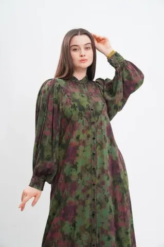 V Robalı Tesettür Elbise Yeşil - 40-48