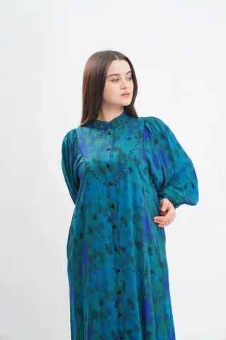 V Robalı Tesettür Elbise Petrol - 40-48