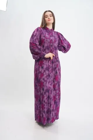 V Robalı Tesettür Elbise Mürdüm - 40-48