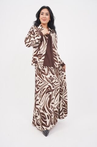 Hakim Yaka Desenli Bomber Etek Takım 40-48 - Kahve