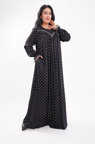 Fırfır Detaylı Tesettür Elbise Siyah - 40-48