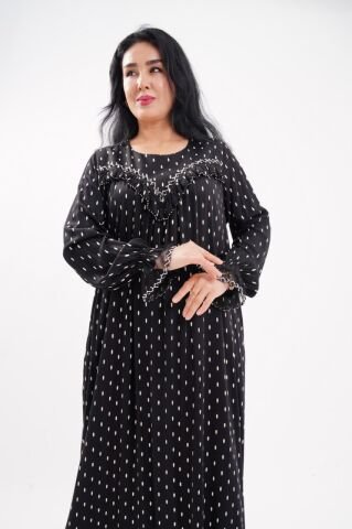 Fırfır Detaylı Tesettür Elbise Siyah - 40-48