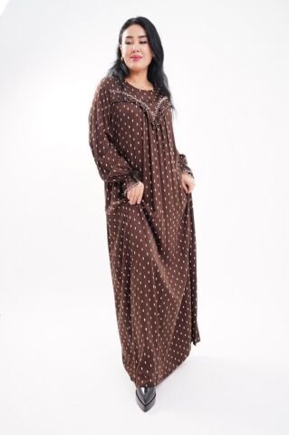 Fırfır Detaylı Tesettür Elbise Kahve - 40-48