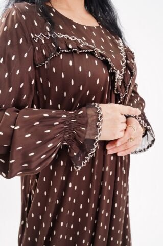 Fırfır Detaylı Tesettür Elbise Kahve - 40-48