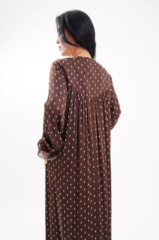 Fırfır Detaylı Tesettür Elbise Kahve - 40-48