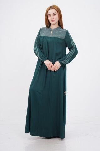 Fermuar Detaylı Tesettür Elbise Zümrüt - 40-48