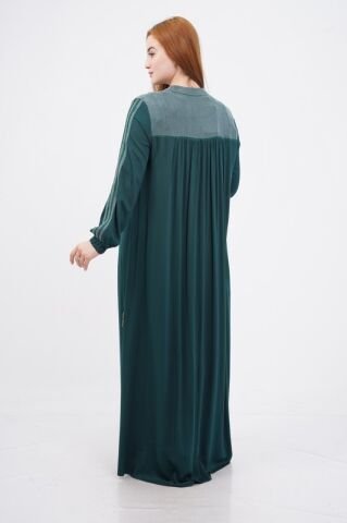 Fermuar Detaylı Tesettür Elbise Zümrüt - 40-48