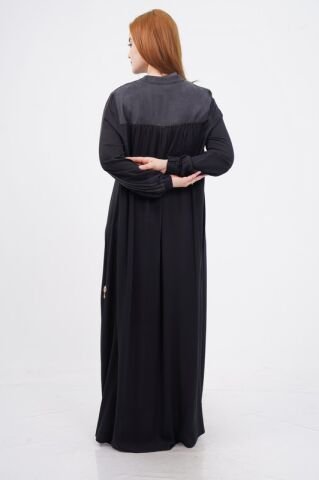 Fermuar Detaylı Tesettür Elbise Siyah - 40-48