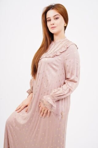 Dökümlü Fırfır Detay Tesettür Elbise 40-48 - Bej