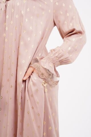 Dökümlü Fırfır Detay Tesettür Elbise 40-48 - Bej