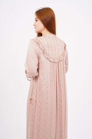 Dökümlü Fırfır Detay Tesettür Elbise 40-48 - Bej