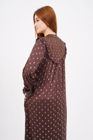 Dökümlü Fırfır Detay Tesettür Elbise 40-48 - Kahve