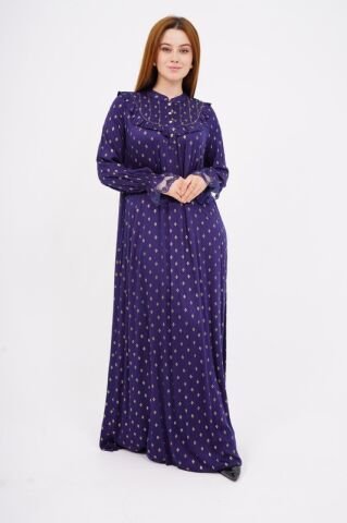 Dökümlü Fırfır Detay Tesettür Elbise 40-48 - Lacivert