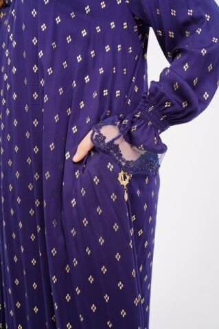 Dökümlü Fırfır Detay Tesettür Elbise 40-48 - Lacivert