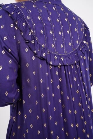 Dökümlü Fırfır Detay Tesettür Elbise 40-48 - Lacivert