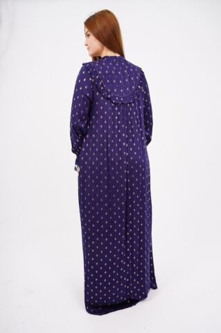 Dökümlü Fırfır Detay Tesettür Elbise 40-48 - Lacivert