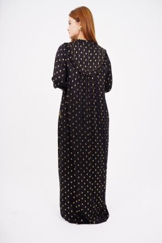 Dökümlü Fırfır Detay Tesettür Elbise 40-48 - Siyah